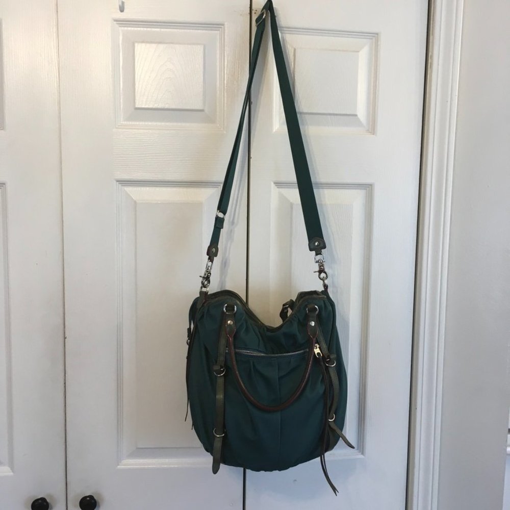 MZ Wallace Bedford Bianca Teal Nylon W/ Leather Trim Hobo